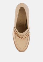 Women's beige block heel heels with chain detail for casual style