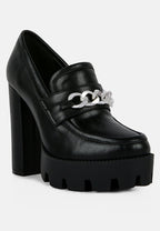 Women's black leather block heel heels for stylish outings