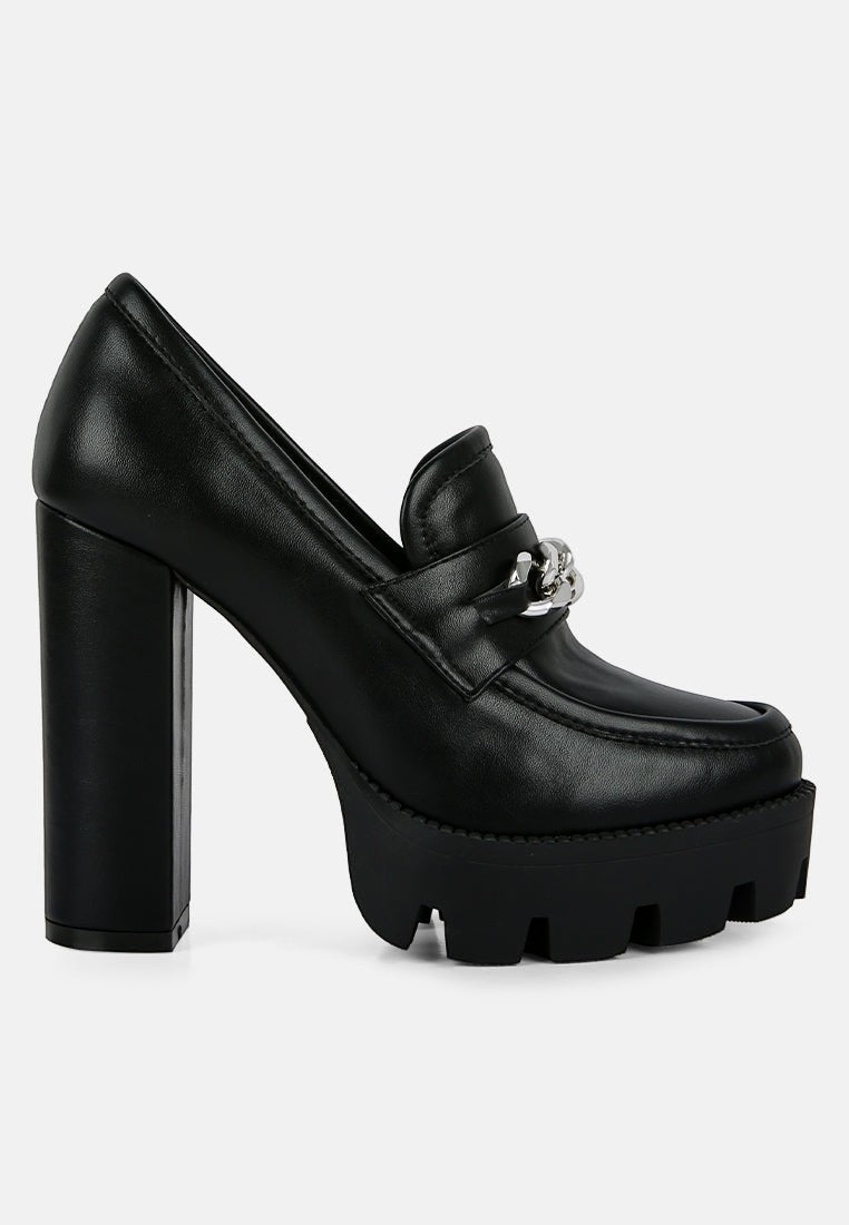 Women's black block heel heels, faux leather, stylish for casual wear