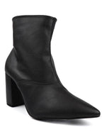 Women's black faux leather ankle boots with block heel heels