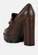 Women's brown block heel heels, faux leather for stylish comfort