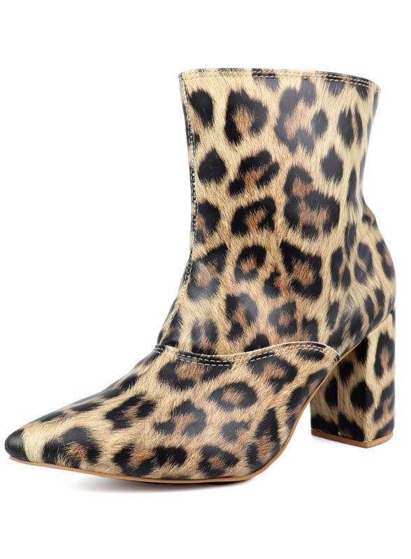 Leopard print women's boots with block heel heels for stylish outfits