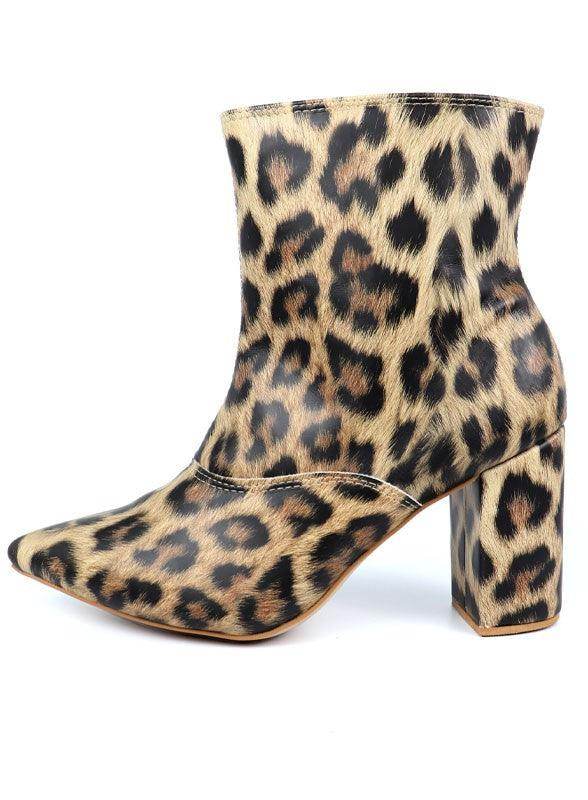 Women's leopard print ankle boots with block heel heels for stylish wear