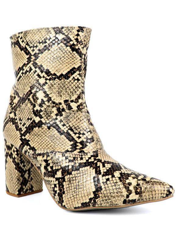 Women's snakeskin ankle boots with block heel heels for stylish outings