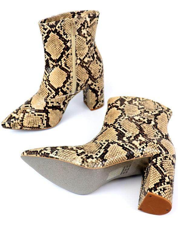 Women's snakeskin ankle boots with block heel heels for stylish outfits