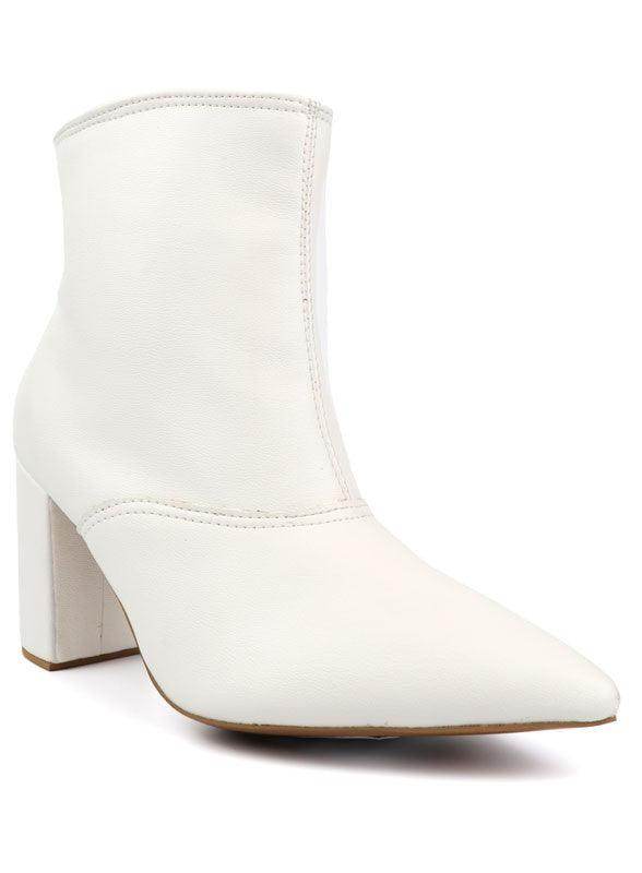 White women's ankle boots with block heel heels for trendy outfits