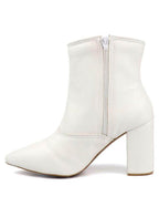 Women's white block heel heels with zip closure for stylish looks