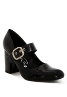 Women's black patent block heel Mary Jane sandals for stylish occasions