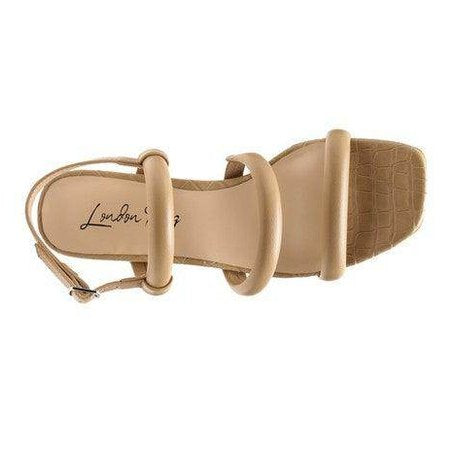 Nude block heel slingback shoes with stylish straps for women, perfect for casual or dressy occasions