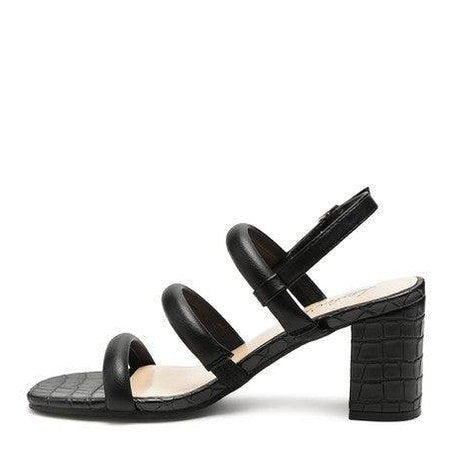 Rag Company block heel slingback shoes in black with three stylish straps for women