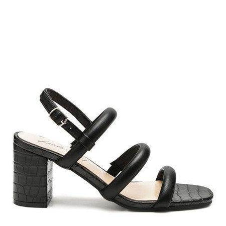 Rag Company Women's Block Heel Slingback Shoes in Black with Crocodile Texture Straps