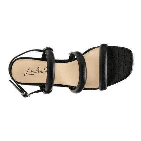 Stylish black block heel slingback shoes with a trendy layered strap design