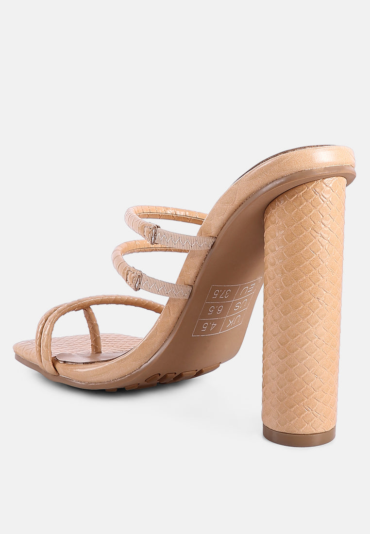 London Rag International block heeled croc sandals in beige with stylish straps and textured heel