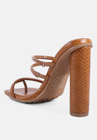Brown block heeled croc sandals with stylish straps for women's formal wear