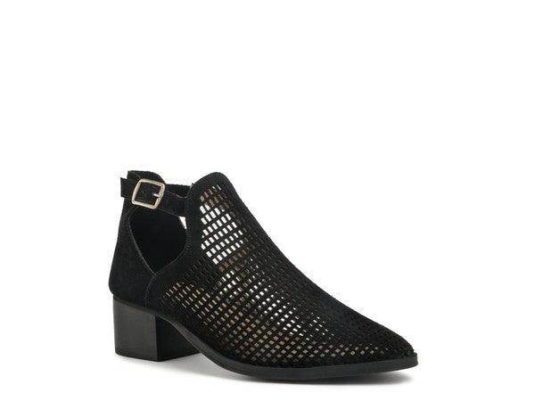 Rag Company Black Perforated Block Heeled Sandals for Summer with Ankle Strap