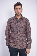 Bloom Patterned Brown Slim Fit Shirt – front view