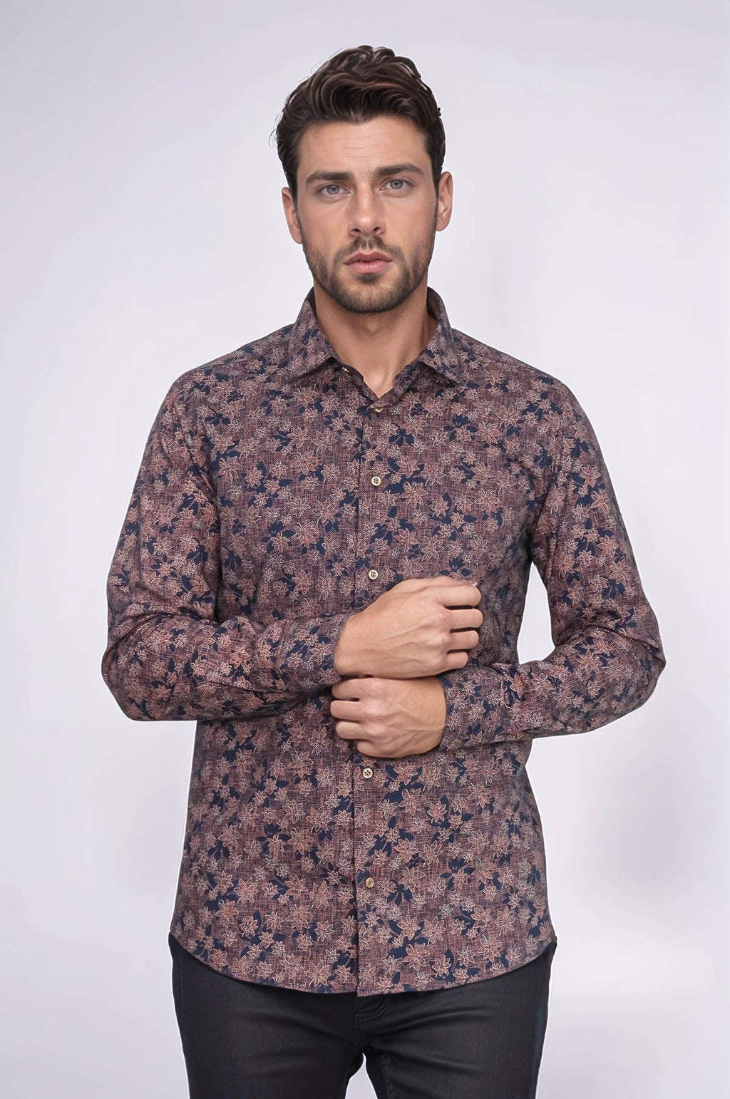 Bloom Patterned Brown Slim Fit Shirt – side view