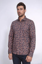 Bloom Patterned Brown Slim Fit Shirt – styled view