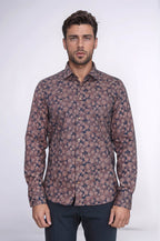 Bloom Patterned Brown Slim Fit Shirt – close up view