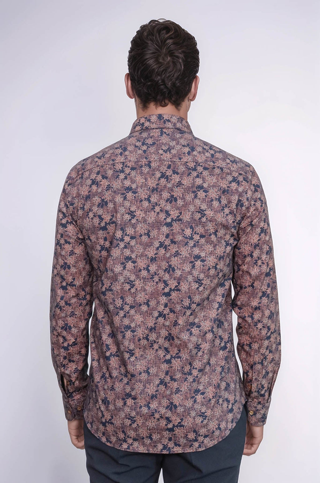Bloom Patterned Brown Slim Fit Shirt – full look view