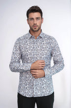 Bloom Patterned Grey Slim Fit Shirt – styled view