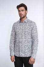 Bloom Patterned Grey Slim Fit Shirt – close up view