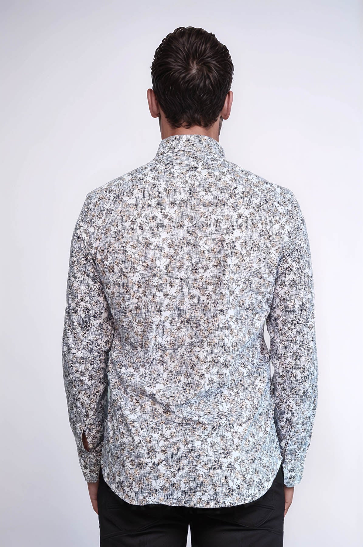 Bloom Patterned Grey Slim Fit Shirt – full look view