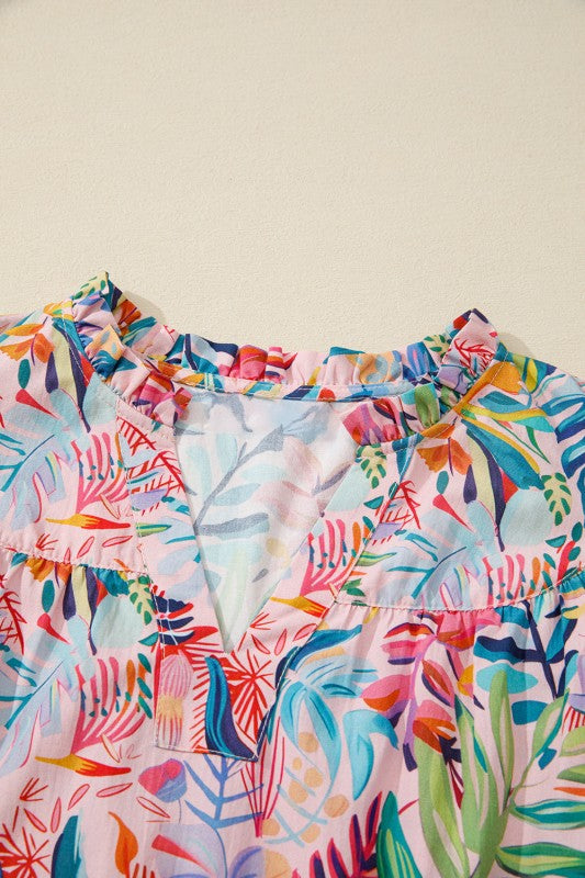 JUNIPER BLVD women's blouse floral with colorful tropical print for casual wear