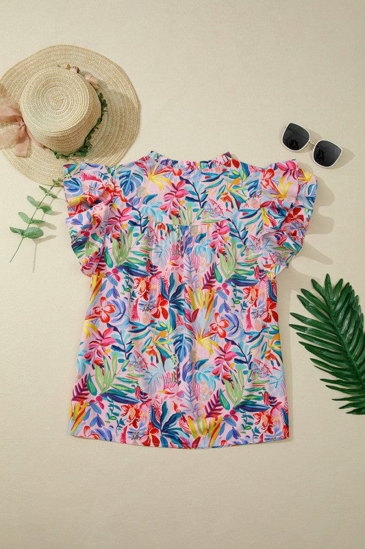 JUNIPER BLVD floral blouse, vibrant colors, lightweight fabric, summer wear