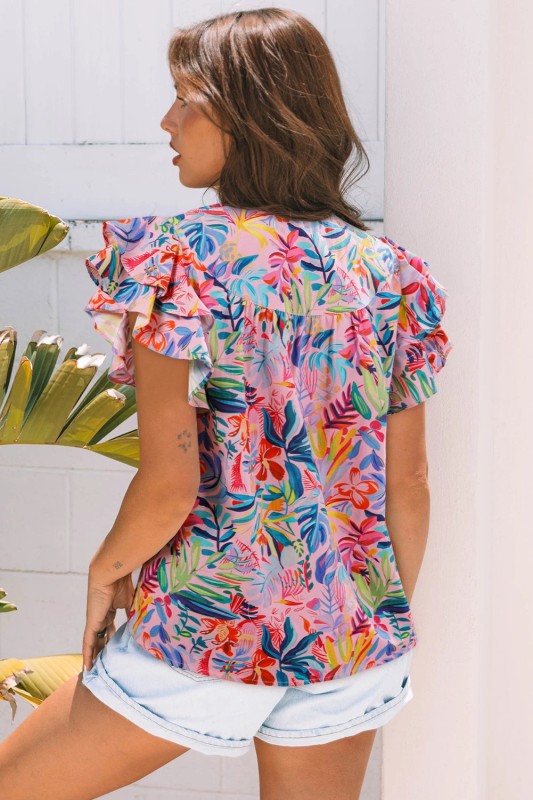 Women's floral blouse by JUNIPER BLVD, colorful, perfect for summer outings