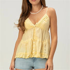 Yellow flowy blouse with buttons, perfect for casual summer outings
