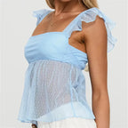 Light blue blouse peplum with ruffled sleeves for casual outings