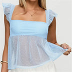 Light blue blouse peplum with ruffled sleeves for casual wear