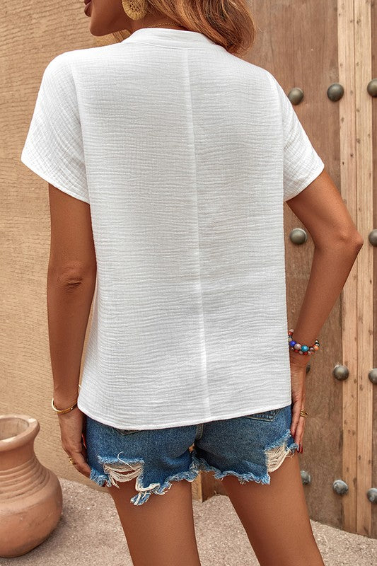 Women's white blouse v neck, lightweight fabric for casual wear