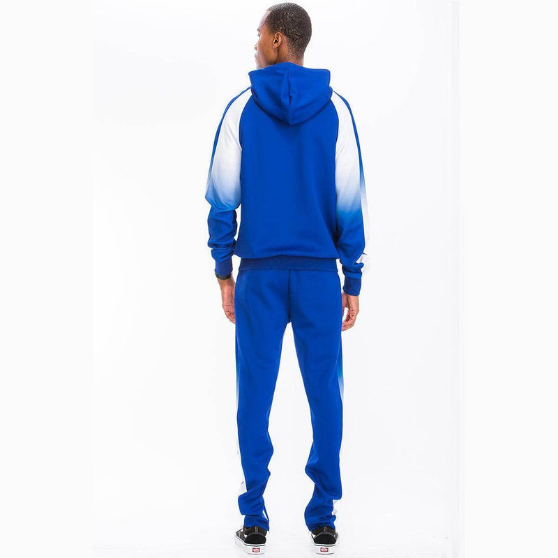 Men's 2PC Track Set in blue and white athletic set with hoodie and joggers for active wear