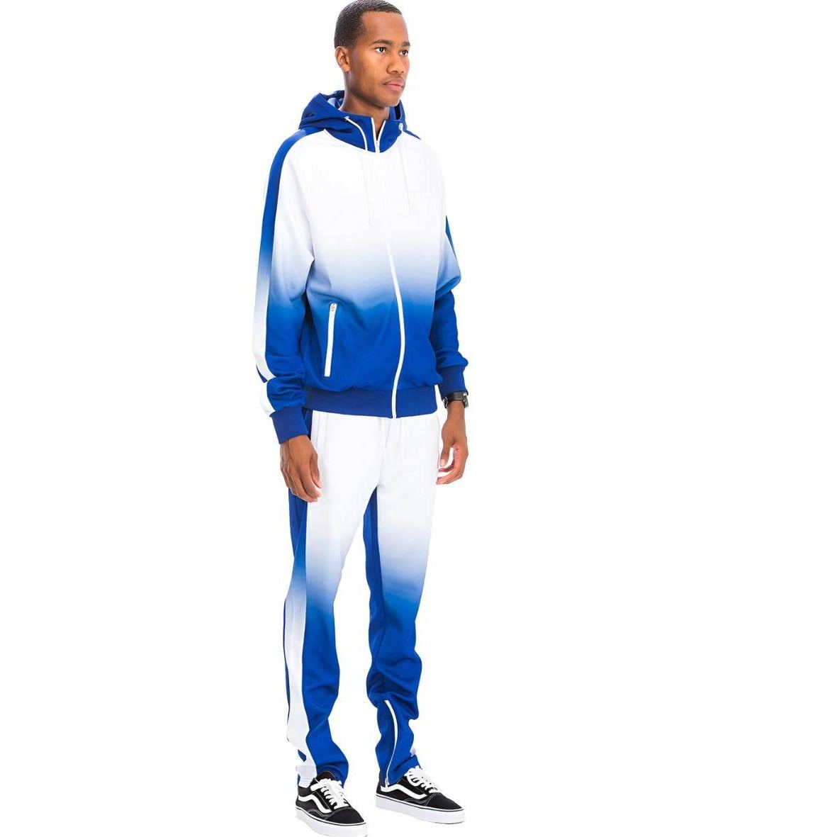 Men's 2PC Track Set in Blue and White Athletic Set with Jacket and Pants for Active Wear