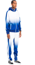 Men's 2PC Track Set in Blue and White Athletic Set with Jacket and Pants for Active Wear