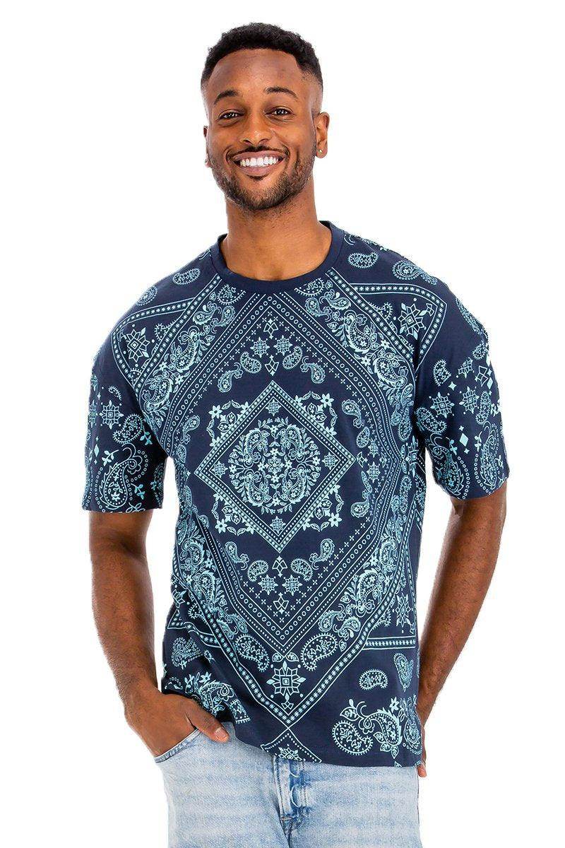 Blue Bandana Print Tshirt - VacationGrabs