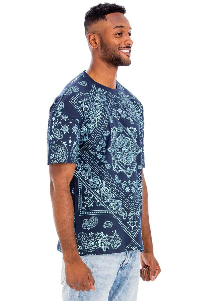 Men's Clothing Blue Bandana Print Tshirt
