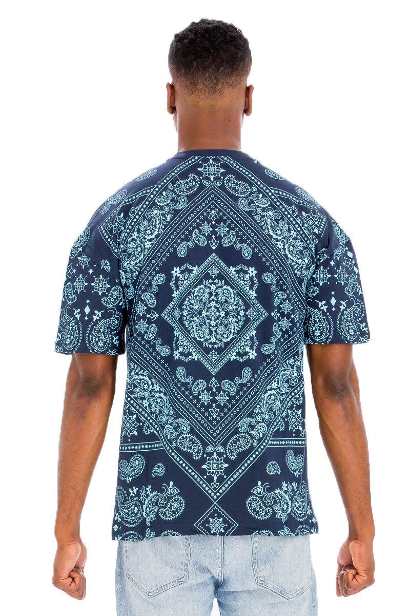 Men's Clothing Blue Bandana Print Tshirt