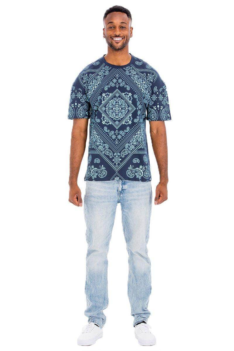 Blue Bandana Print Tshirt - VacationGrabs