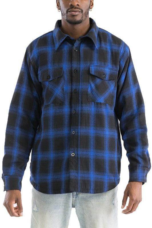 WEIV blue black plaid shirt men with two front pockets and a relaxed fit for casual wear