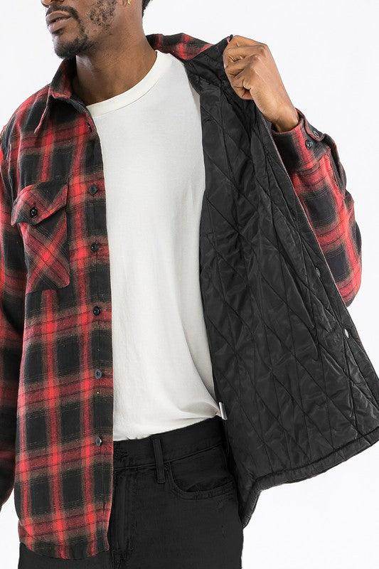 WEIV Men's Blue Black Plaid Shirt Men with Quilted Lining for Extra Warmth