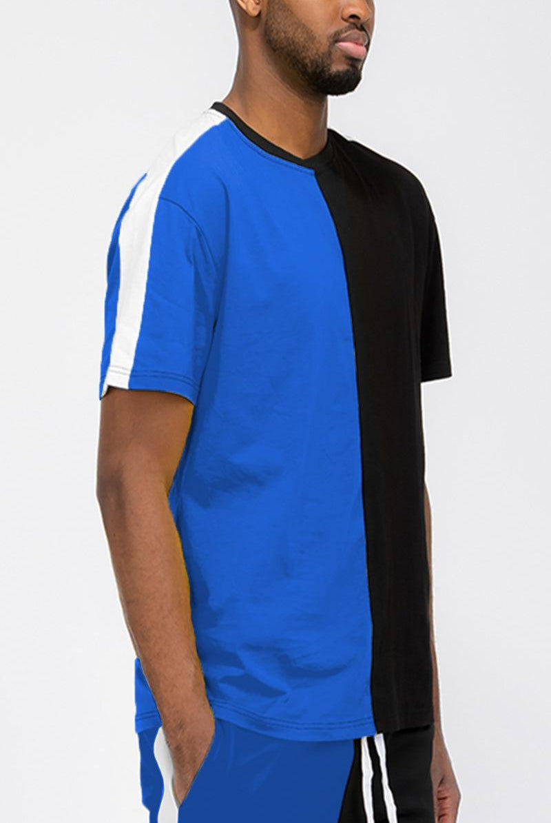 Men's Shirts - Tee's Blue Black Split Two Way Tshirt
