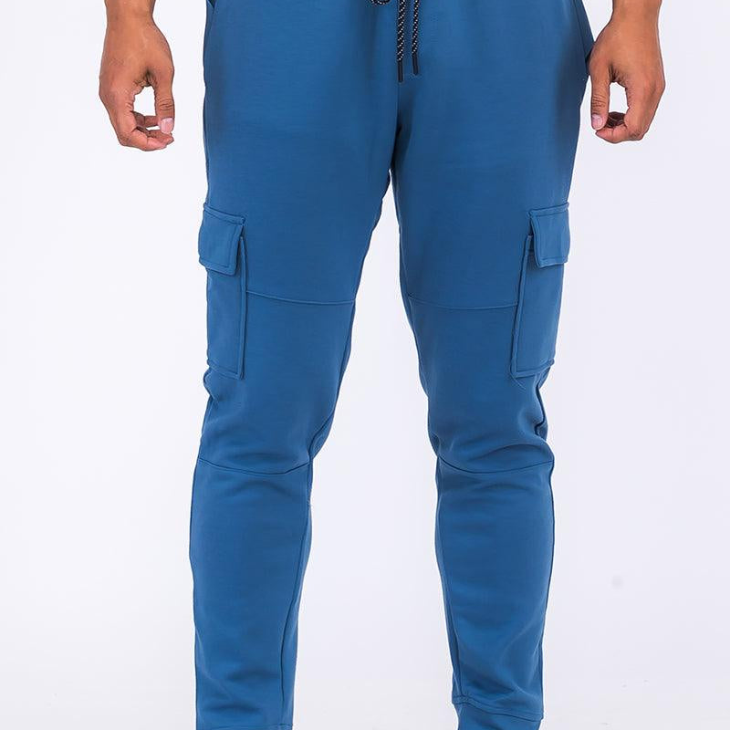 Men's Activewear Blue Cotton Blend Cargo Joggers