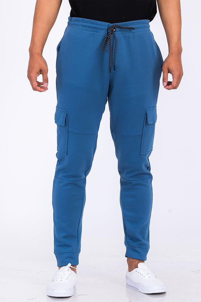 Men's Activewear Blue Cotton Blend Cargo Joggers