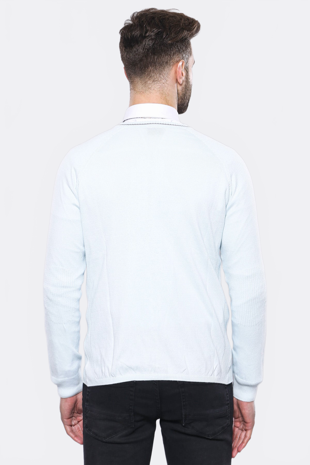 Blue Cotton Men Knitwear – close up view