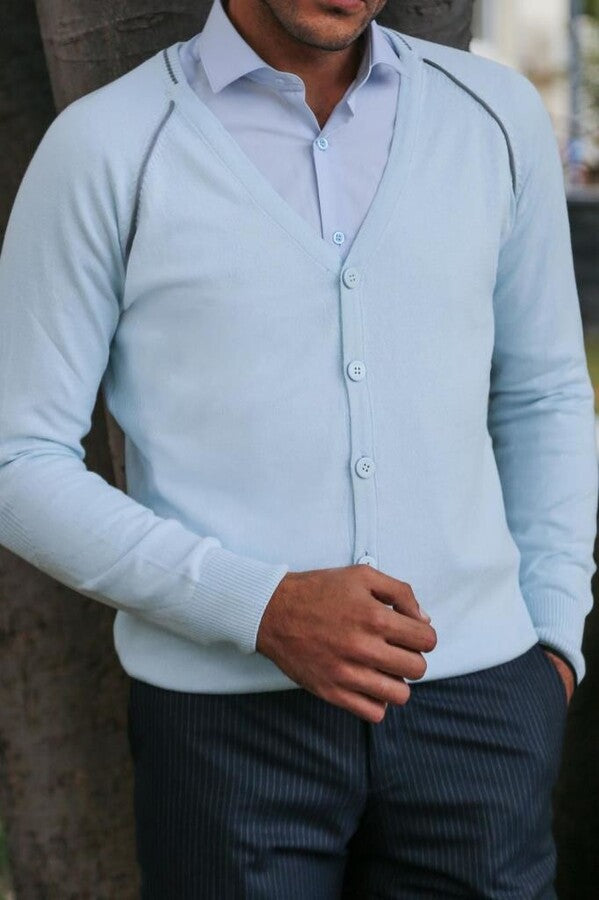 Blue Cotton Men Knitwear – full look view