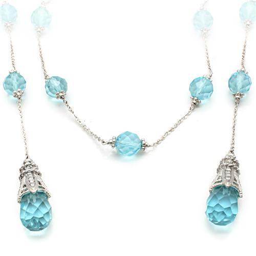 VacationGrabs blue crystal statement necklace with intricate silver accents and stunning light blue beads
