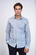 Blue Damask Pattern Slim Fit Shirt – front view